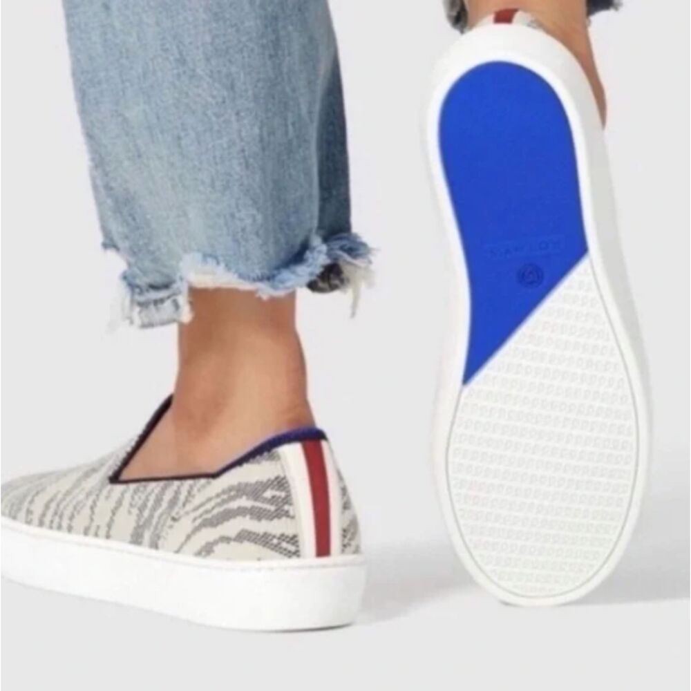 Rothy's Womens The Sneaker Retired Maritime Tiger Print Flats Size 9 Ivory/black